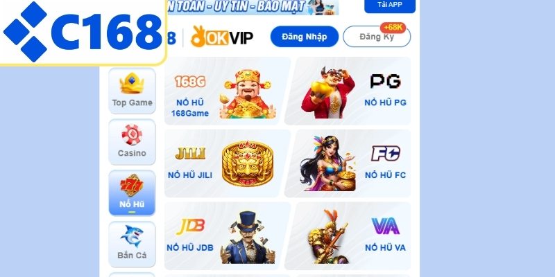 Sảnh nổ hũ C168 với giao diện hiện đại